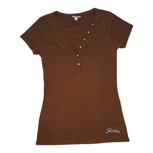 Guess Short Sleeve Tee with Button Accents